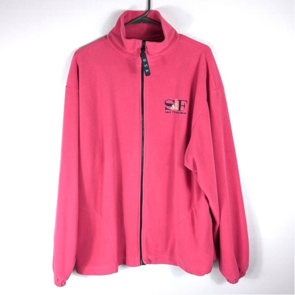 USA Made SF San Francisco Embroidered Pink Fleece Jacket XL Full Zip Warm Cozy